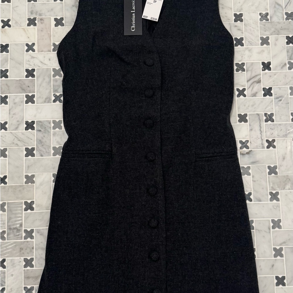 Christian Lacroix Wool Tweed Vest Dress charcoal Plaid SP NWT Sold Out - Picture 2 of 10